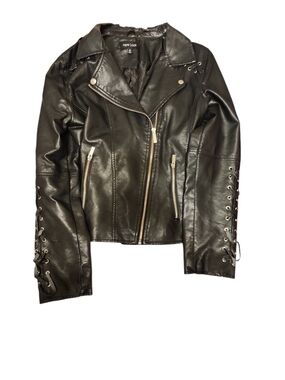 New Look Black Faux Leather Lace-Up Sleeve Biker Jacket